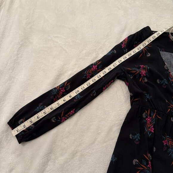 GAP Black Wrap Dress With Pink Floral Print Long Sleeve Size Small Church - Picture 4 of 13